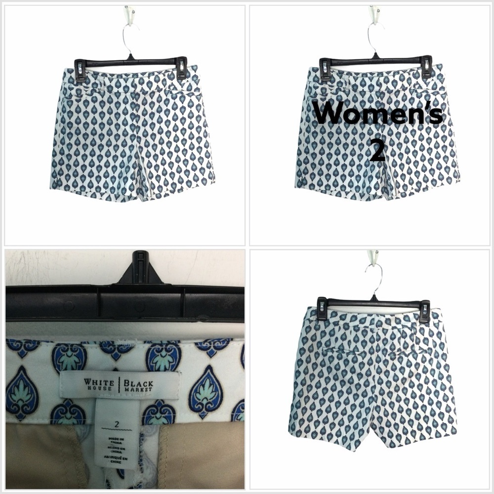 Women's White House Black Market 2 XS XSmall Khakis Chino Shorts Black Blue NWOT